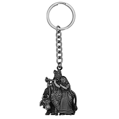 M Men Style Shri Radha Krishna Idol Car Bike Home Office Birthday Gift to Friends Grey Zinc and Metal Keychain for Men and Women