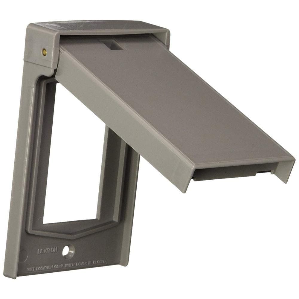Leviton 1Gang Decora Wallplate Cover WeatherResistant Thermoplastic Device Mount Vertical Self Closing Lid Image 4998GY Gray