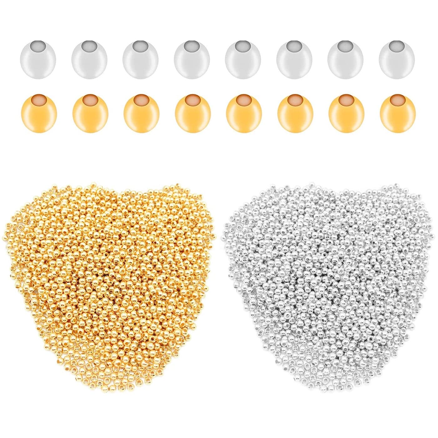 Mulutoo 4800 Pieces 32mm Metal Spacer Beads Metallic Plated Round Beads Tiny Smooth Crimp Beads Metal Bead Spacers for DIY Bracelet Jewelry Making Clamp End Stopper Spacer BeadsGold and Silver