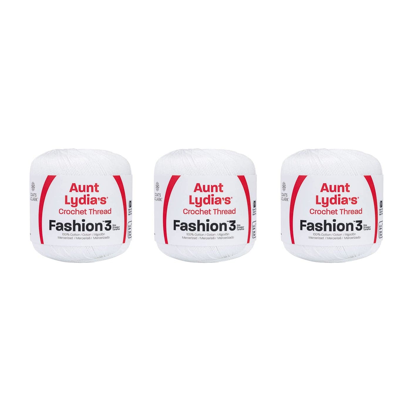 Aunt Lydia Fashion White Crochet 3 Pack of 150y137m Cotton Gauge 3 Crochet