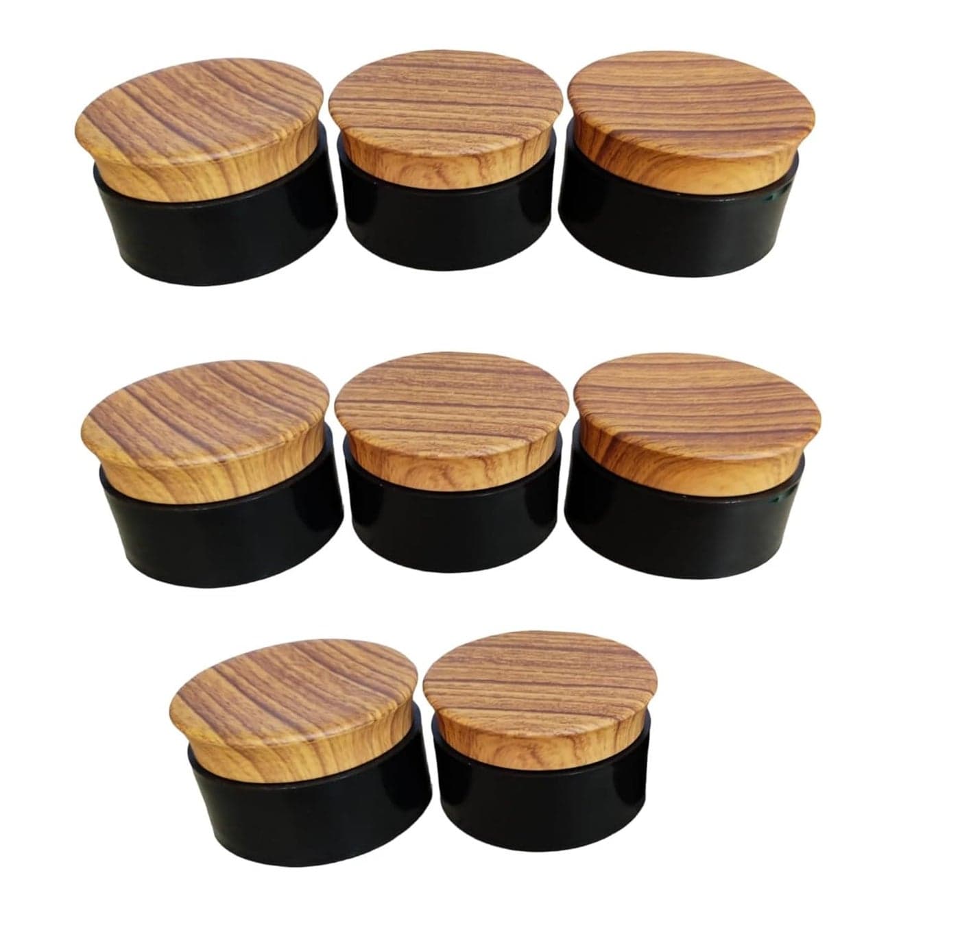 SHREE MAHA 25gm Double Wall Empty Cream Container Thick Plastic Jar with Foam Lined Lid for Eyeshadow Makeup Cosmetic Samples Pack of 8 WoodenBlack