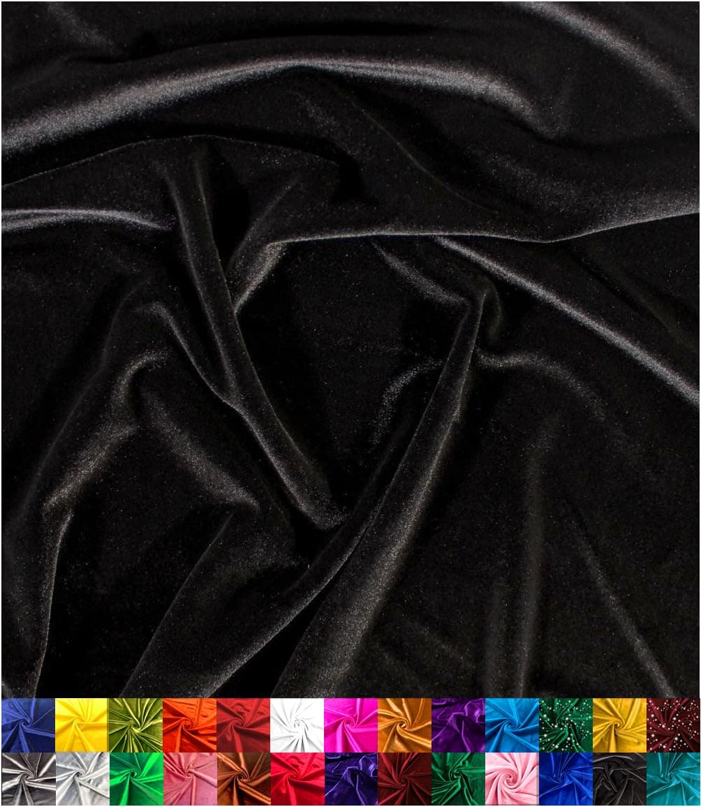 Barcelonetta | Stretch Velvet Fabric | Luxury & Soft | Velvet Fabric | 60" Wide Roll | 10% Spandex | Sewing, Apparel, Upholstery (Black, 1 Yard)