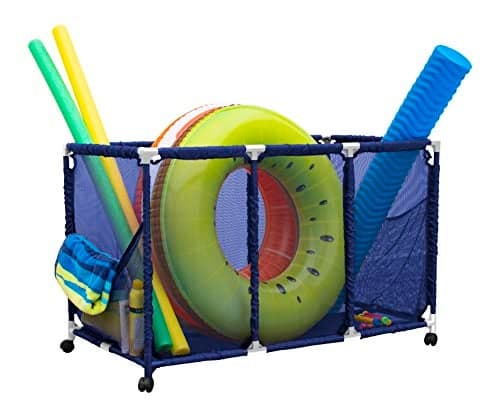Essentially Yours Pool Noodles Holder Toys Balls and Floats Equipment Mesh Rolling Storage Organizer Bin Kids Height Large 43 W x 25 L x 28 H BlueWhite Style 563009