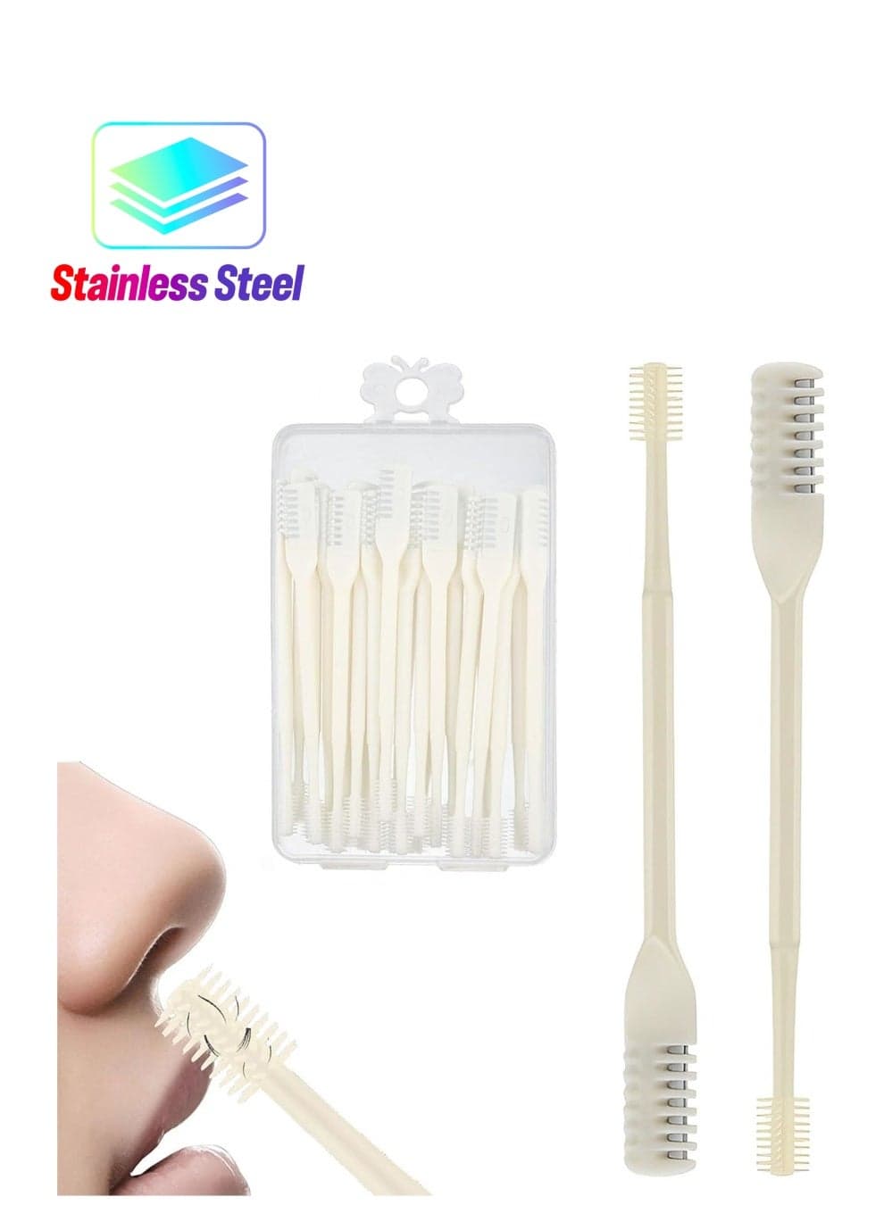 24PCS 2 in1 Nose Hair Knife 360 Degree Rotation Shaving with Double Sided Comb Nostril Cleaner, Facial Removel Portable Trimmer (Yellow)