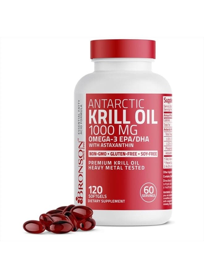 Antarctic Krill Oil 1000 mg with Omega-3s EPA, DHA, Astaxanthin and Phospholipids 120 Softgels