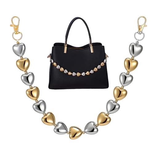 Purse Chain Charm Gold and Silver Heart Bag Chains for Handbags Metal Replacement Bag Charm Accessories for Women
