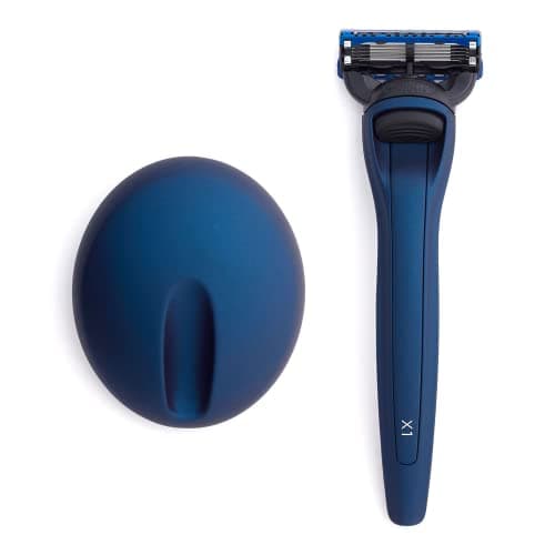 Bolin Webb X1 Razor & Stand - Award-Winning Razors for Men with Gillette Fusion 5 Blades, Designer Matte Blue Shaving Razor for Smooth Close Shave - Premium Grooming Gift Set Choice - Made in UK