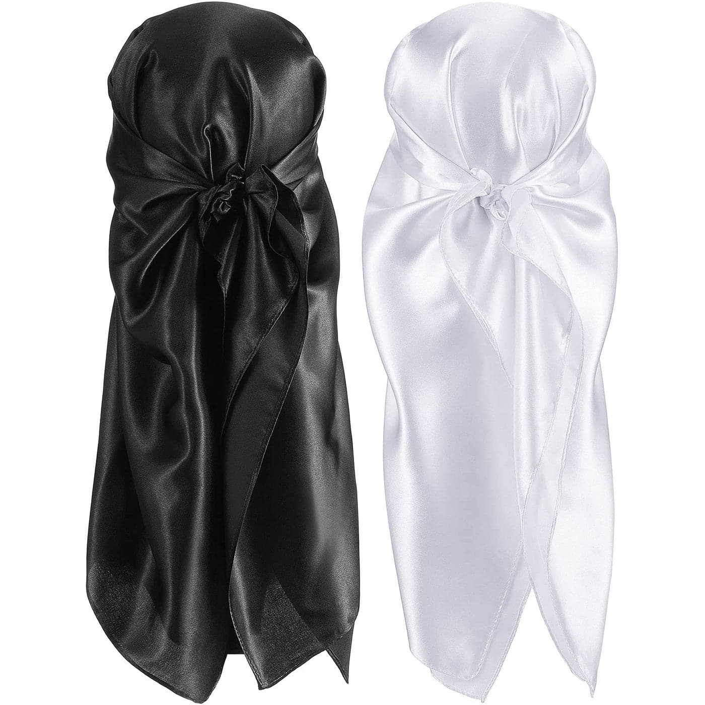 35 Inch Silk Head Scarf 2 Pcs Large Square Neck Scarf Sleeping Hair Wrapping Satin Scarf for Women (Black, White)