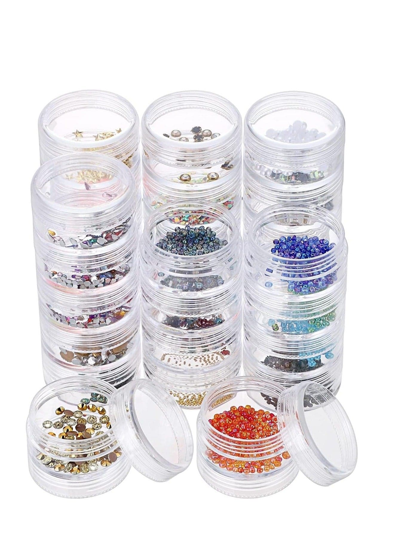 Jewelry Storage Containers 6 Sets 5 Layers Plastic Round Small Art Craft Accessory Organizer Box 10ML Jars for Bead Nail Designs