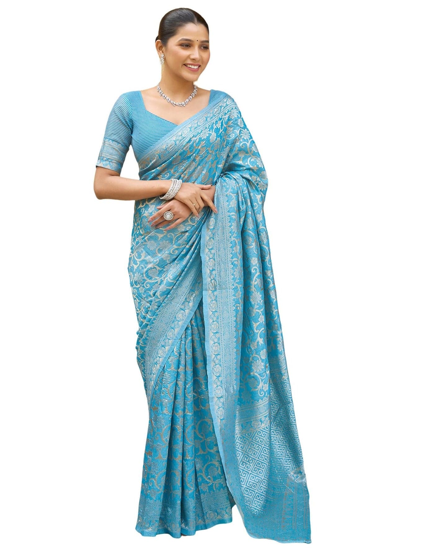 SIRIL Women's Jacquard Kanjivaram Soft Silk Saree Pure Silk with Unstitched blouse Piece (4088S213_Sky Blue)