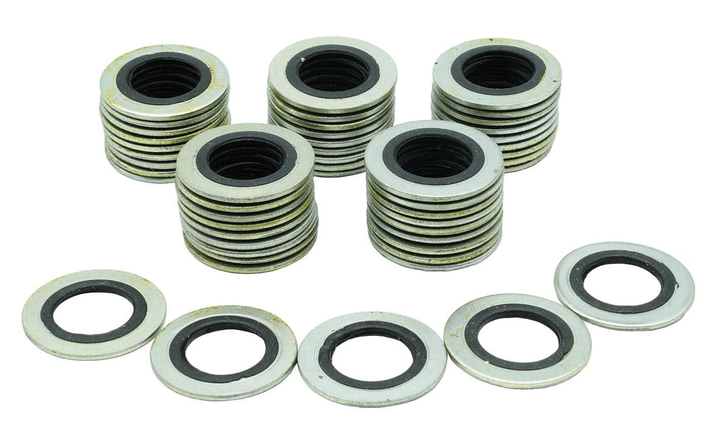 50PCS Metal/Rubber Drain Plug Gasket, Fits 1/2Do, 9/16, M14 Replace 097-025, 65269, 097-828CD, E0FZ-6734-A, E3DZ-6734-A, E9DZ-6734-B, F3DZ-6734-A, F3TZ-6734-A, F77Z-6734-AB, ZZL0-10-403A (24.7x13.5mm)