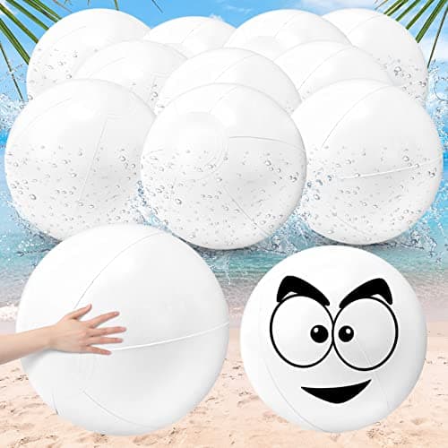 Junkin 10 Pieces Solid White Beach Balls Bulk Big Inflatable Beach Ball Giant Swimming Pool Balls Game Toy for Summer Pool and Party Favor 20 Inch
