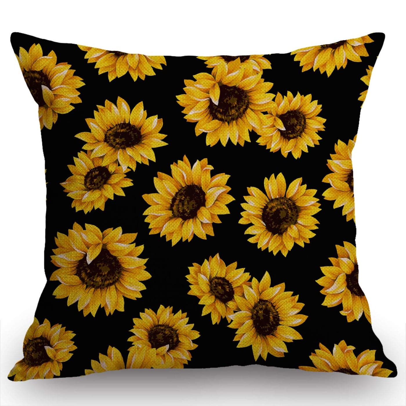Swono Sunflowers Black Tropical Flower Daisy Throw Pillow Cover Cute Floral Sunflower Decorative Pillow Case Cotton Linen Cushion Cover Decor 18x18 Inch Pillowcase for Home