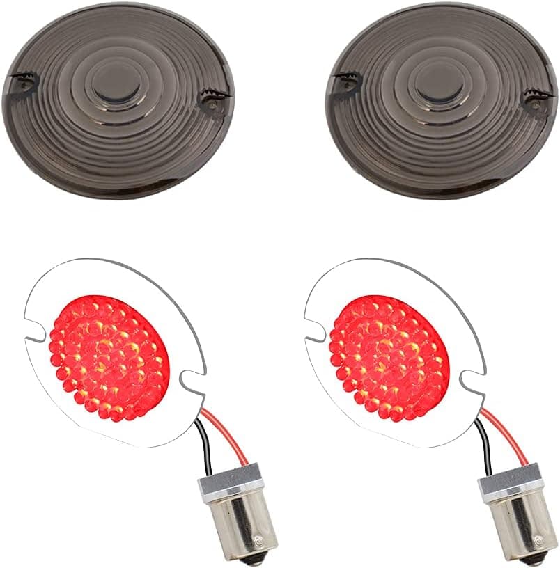 MotoParAcc DTR2017 1156 Rear LED Turn Signals with Smoked Lens Cover for Harley Motorcycles