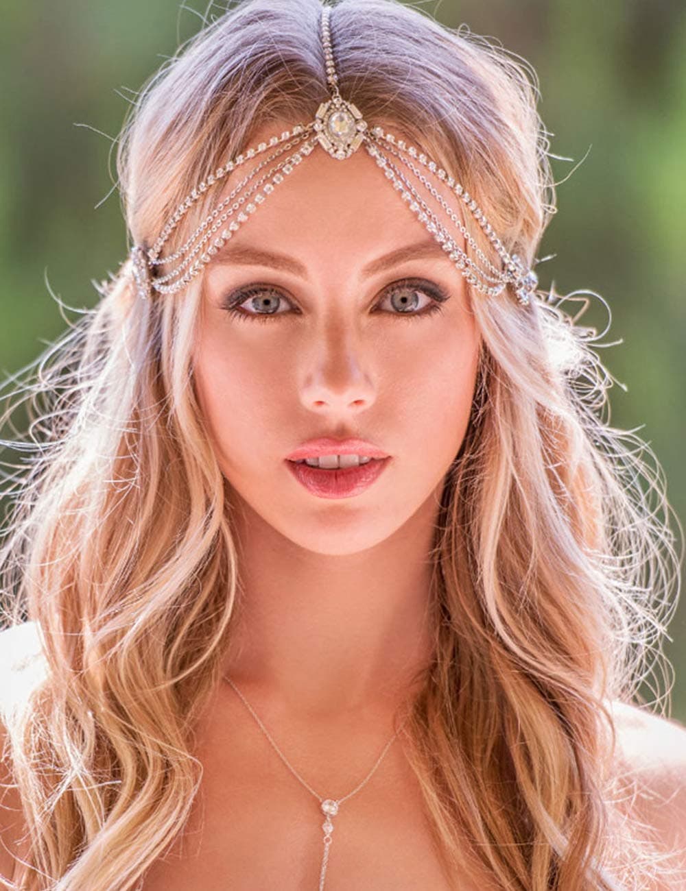 Missgrace Women Dainty Bohemian Rhinestones Head Chain Hair Accessories for Bridal