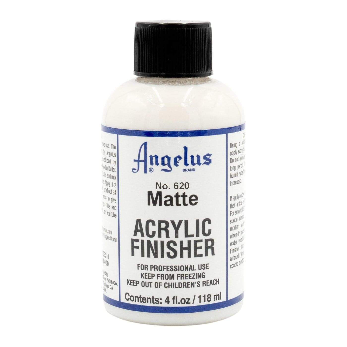 Angelus Matte Acrylic Finisher – Flexible Clear Coat for Leather Shoes, Bags, Jackets & Accessories, Matte Finish for Leather Craft & Restoration. No. 620-4 fl oz