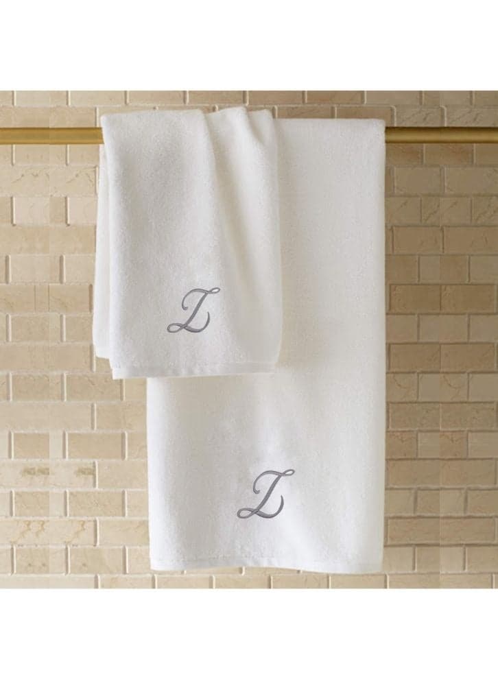 Embroidered For You (White) Luxury Monogrammed Hand Towel(50 x 80 Cm-Set of 1)100% Cotton, Highly Absorbent and Quick dry Bath Linen -600 Gsm (Silver Letter Z)