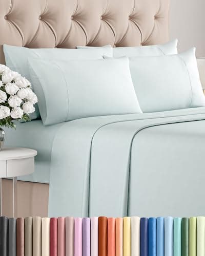 King 6 Piece Sheet Set Comfy Breathable Cooling Ultra Soft Hotel Luxury Bedding Set w 816 Inch Deep Pockets 1 Flat 1 Fitted Sheet 4 Pillowcases Wrinkle Free and Easy Care Ice Blue