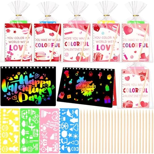 Motipuns 24 Pack Valentines Day Party Gifts Bulk for Kids Rainbow Scratchs Notebook Art Bulk for Kids Classroom Valentine Scratch Craft Party Favors Goodie Bag Stuffers School Teacher Prizes Toy