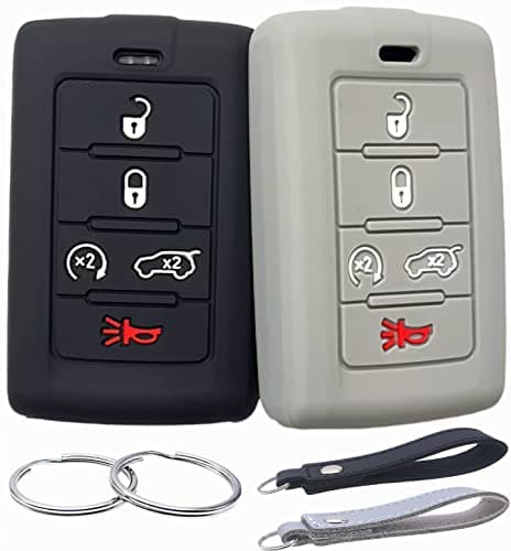 REPROTECTING Silicone Rubber Key Fob Cover Compatible with 20212025 Jeep Grand Cherokee L Grand Wagoneer L Wagoneer Grand Cherokee L Black Grey 5 Buttons