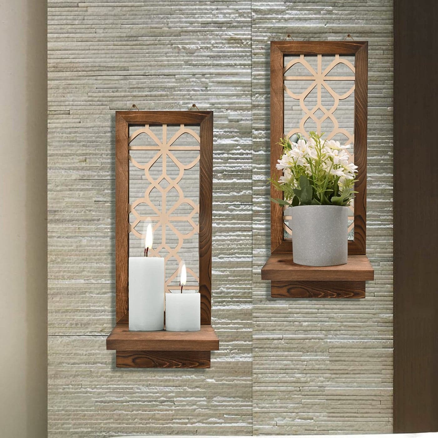 Yorkmills Candle Sconces Wall Decor Set of 2 Wall Candle Holder Rustic Home Decor Farmhouse Wall Art Floating Mirror Sconces Brown Wall Decorations for Living Room Dining Room Bedroom Bathroom