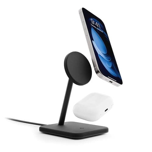 Twelve South HiRise 2 Deluxe 2in1 Wireless Charging Station for Apple Devices Qi2 MagSafe Charger Fast Wireless Charger Stand for iPhone 15 14 13 12 Pro Max Series AirPods Pro32 Black