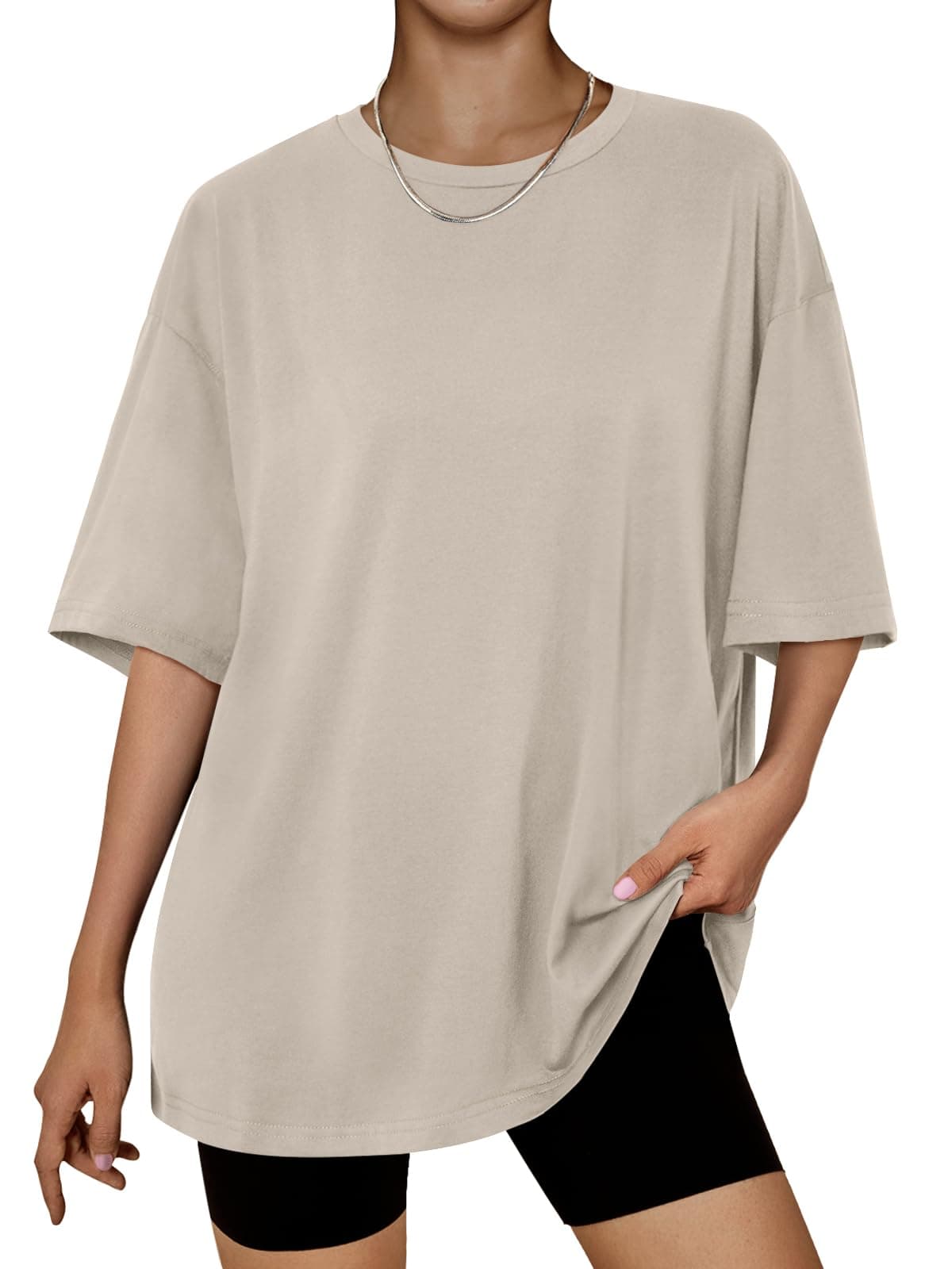 Trendy Queen Womens Oversized Summer T Shirts Plus Size Fall Fashion Casual Tops Chocolate Brown Workout Clothes 2025 Khaki M