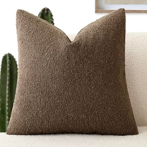 Foindtower Decorative Textured Boucle Throw Pillow Covers Accent Solid Lumbar Pillow Cases Neutral Soft Couch Cushion Case for Chair Sofa Bedroom Living Room Home Decor 12x20 Inch,1PC,Chocolate