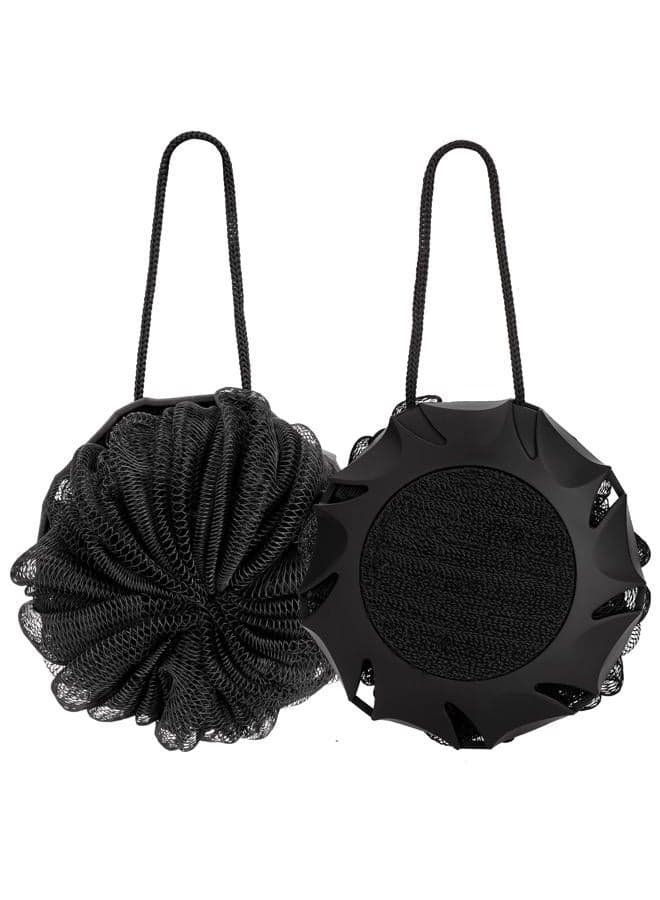 Pumzapapa Black Bath Sponge, Unisex Natural Fiber Bath Sponge, 2-in-1 Loofah Deep Cleansing Body Sponge, Soft and Comfortable, Ideal Body Exfoliating Bath Brush