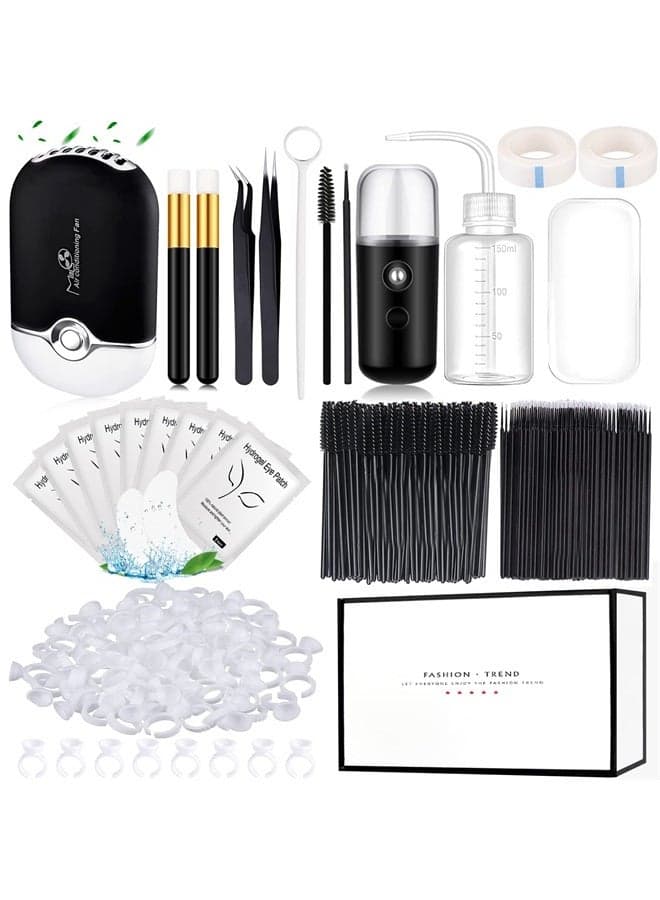 Eyelash Extension Supplies USB Air Conditioning Blower Facial Mister Lash Tweezers Mirror Mascara Brush Lash Shampoo Brush Bottle Silicone Pad Glue Rings Under Eye Gel Pads Micro Applicators Tapes