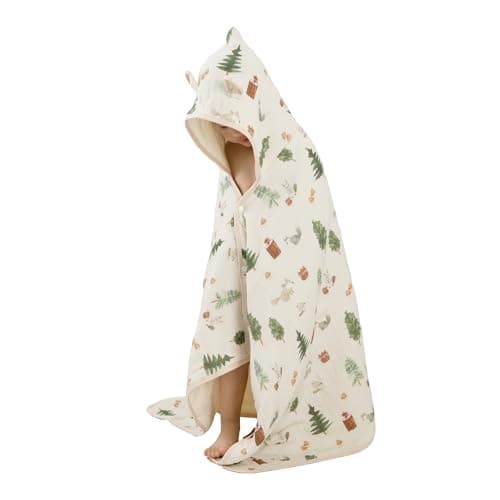 REMASS Toddler Bath Towel - Soft Muslin Baby Towel with Hood 25x51 Inches - Absorbent Hooded Bath Towel for Newborn, Infant & Toddler 0-4 Years - Cute Animal Beach Towel (Forest Squirrel)