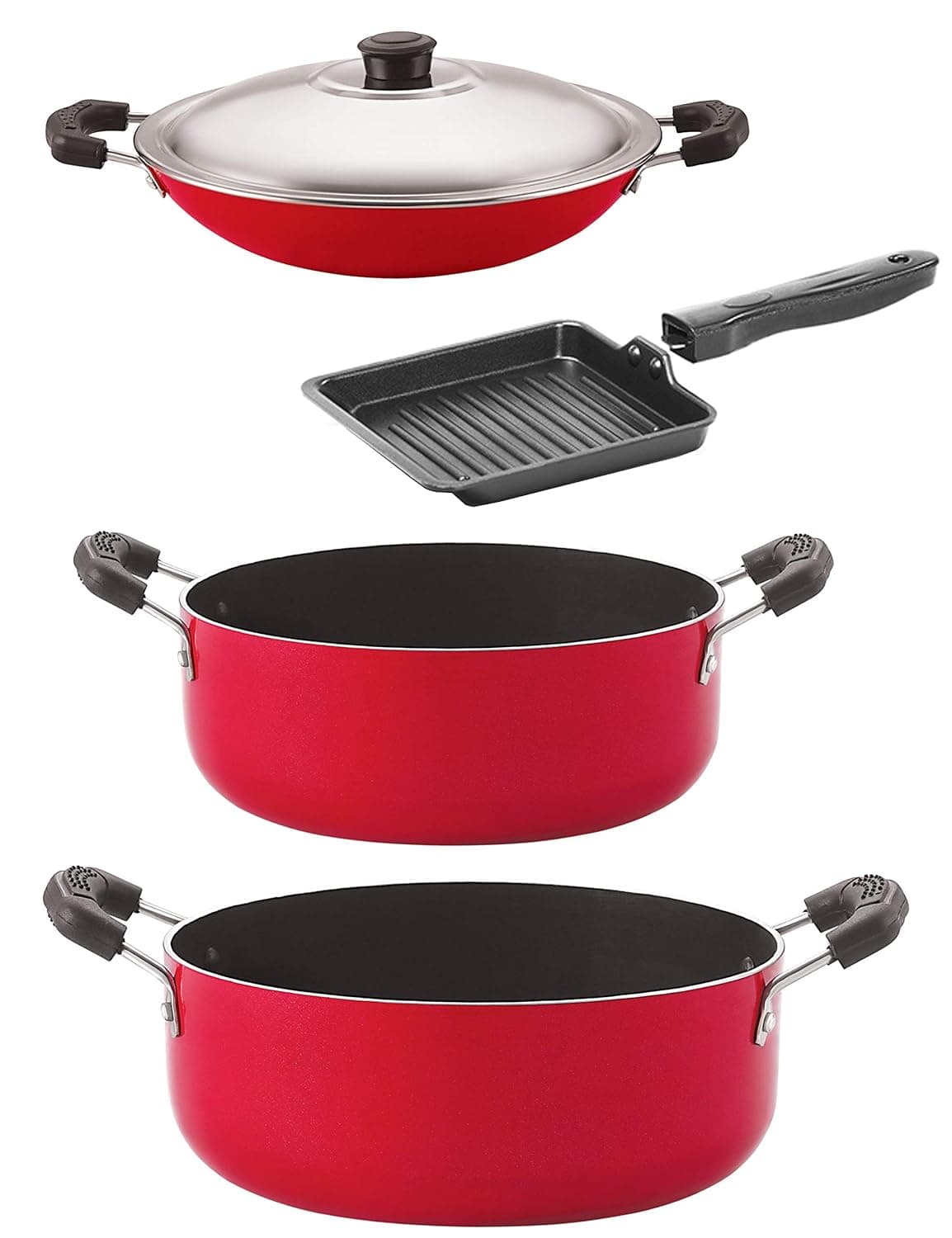 Nirlon Non-Stick Aluminium Heat Resistance Cookware Set with Bakelite Handle, Gas Compatible (AC_CS20_SGP_CS24)