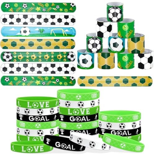 PIXHOTUL 40 Pieces Soccer Party Favors Silicone Wristbands and Bracelets for Game Day Teens Birthday Theme Party Team Awards and Presents