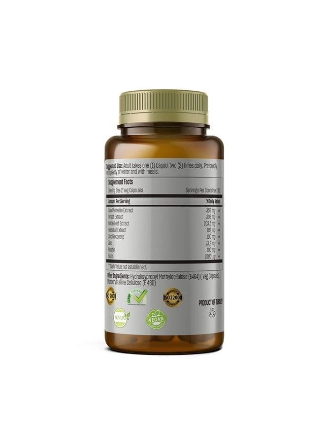 Biotin Herbal, Vitamin Supplement, Energy and Care for Healthy Hair, Skin and Nails - Vegan Biotin - Non-GMO - Formulation Saw Palmetto Wheat Nettle Leaf Horsetail Zinc Keratin 60 Capsules