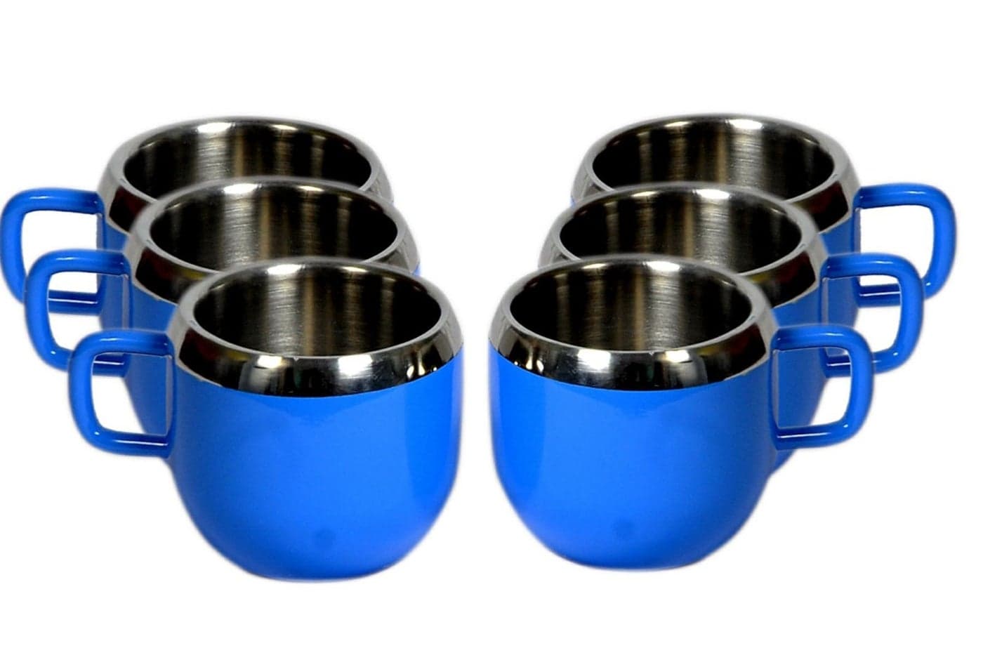 Dynore Stainless Steel Double Wall Set of 6 Deep Blue Color Coated Tea Cups