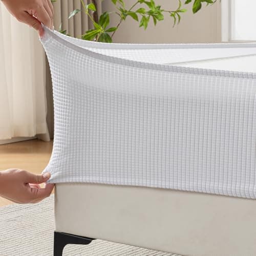 MIYE Jacquard Fabric Box Spring CoverSuper Stretchy Wrap Around 4 Sides Elastic Bed SkirtWrinkle Fading ResistantWashable Easy Fit White King