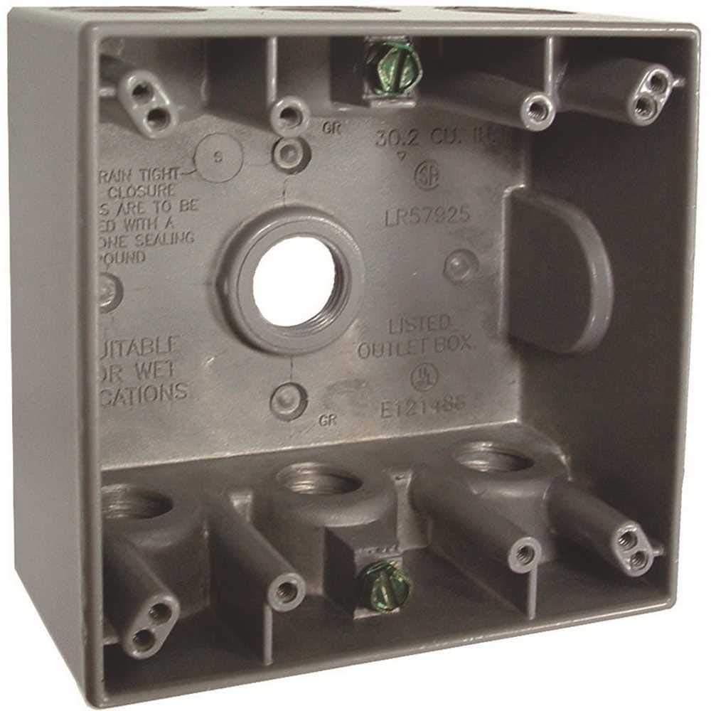 2Gang Weatherproof Box Seven 12 in Threaded Outlets Gray