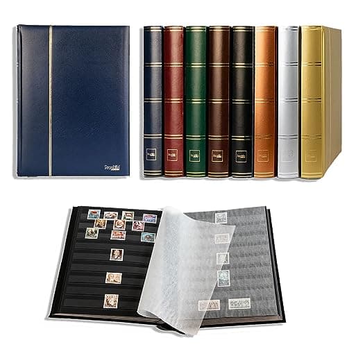 Prophila Stamp Album Stockbook 60 Black Sides, Leatherette Padded Blue Cover