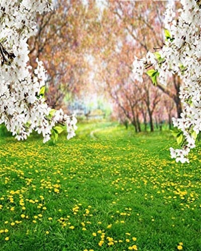 AOFOTO 8x10ft Spring Scenic Backdrop Sweet Flowers Photography Background Meadow Floral Blossoms Garden Florets Grassland Park Trees Kid Baby Portrait Photo Shoot Studio Props Video Wallpaper Drape
