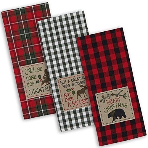 DII Holiday Kitchen Collection Embroidered Dishtowel Set 18x28 Cabin Christmas 3 Piece