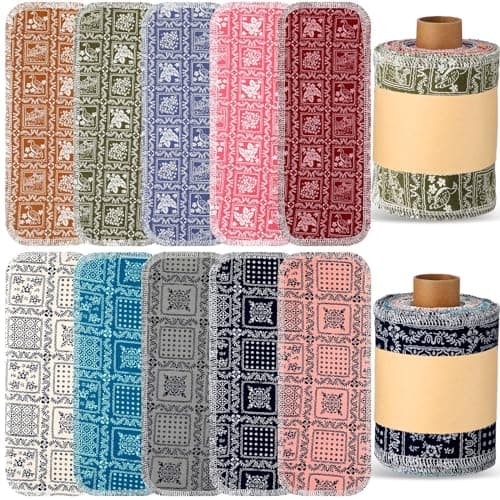VitalCozy 50 Pcs Reusable Toilet Washable Bidet Towels Rerollable Cloth Wipes Paperless Towels Roll Absorbent Cotton for Kitchen Paperless Dishcloths (Vintage Flower)