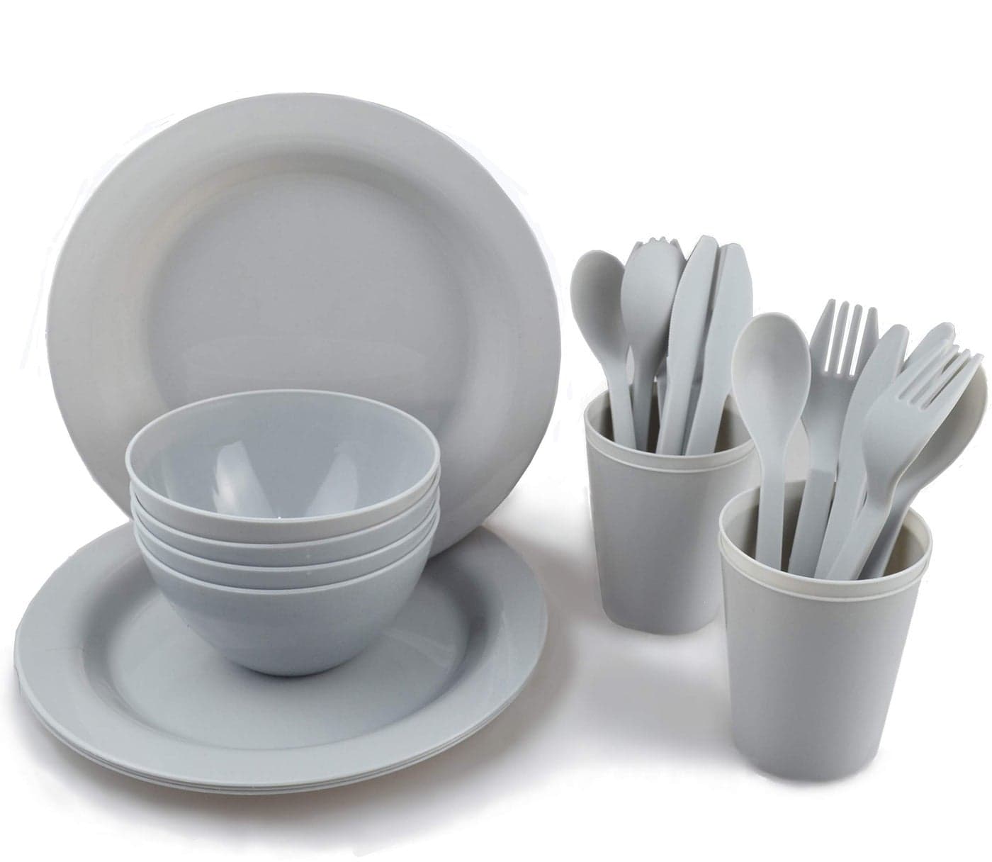 Plastic Plates and Bowls SetsCollege Dorm Room Essentials Dishes Set Camping PlatesDinnerware Accessories Mess KitMicrowaveoven Safe BPAFree with Mesh Bag24PCS