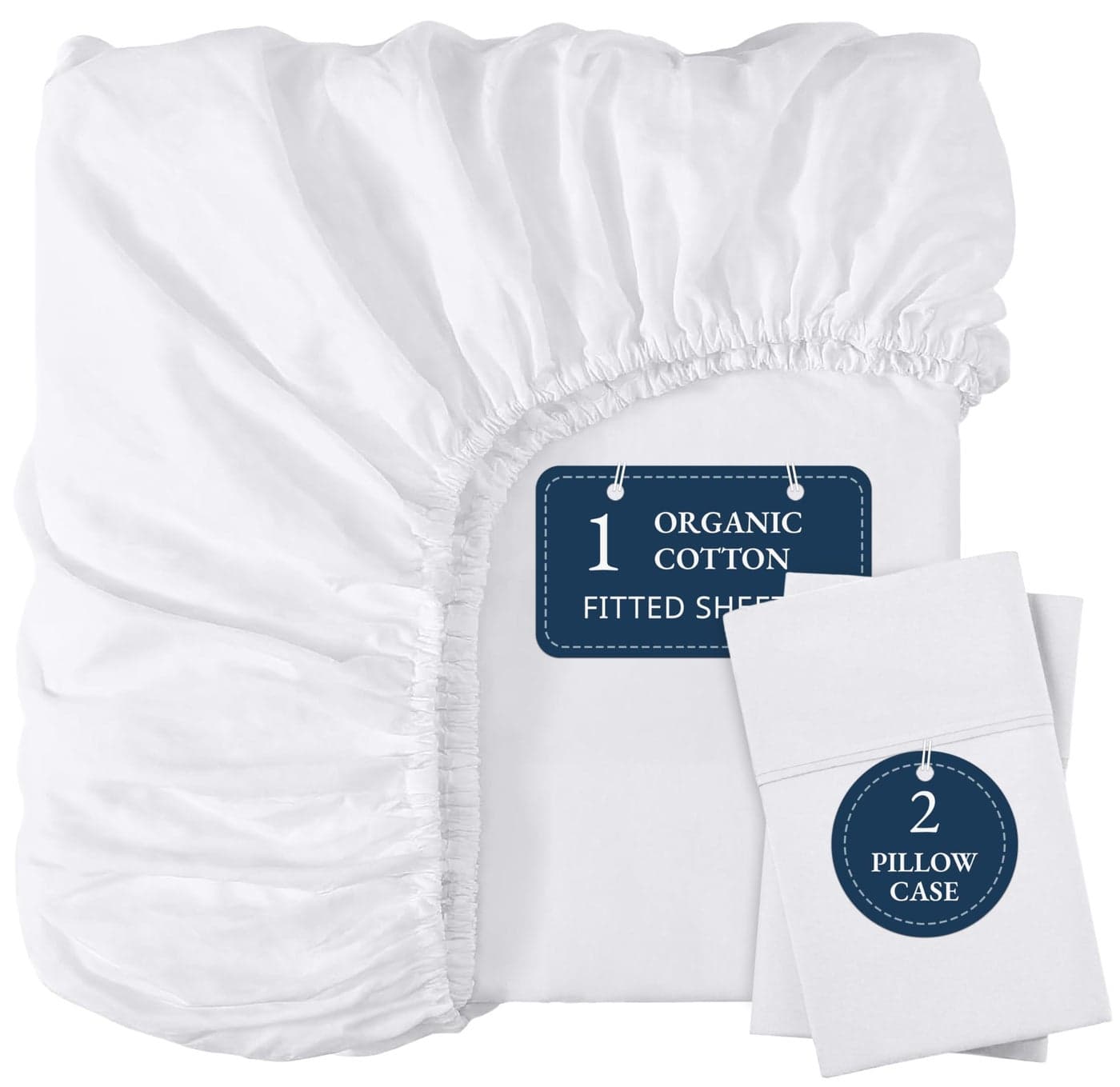 LANE LINEN Twin XL Fitted Sheet 100 Organic Cotton 2Piece Set 1 Fitted Sheet 1 Pillowcase Percale Weave Lightweight Soft Breathable Fits Mattress Upto 15 Deep WhiteNo Flat Sheet