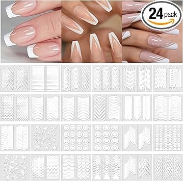 YUXIANLB 24 Sheets French Manicure Nail Stickers for Nail Art 24 Designs French Tip Guides SelfAdhesive Nail Art Stickers Stencils for Manicure Decoration DIY Tools