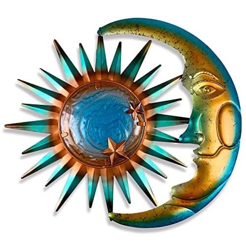 LIFFY Sun Metal Outdoor Wall Decor - 3D Sun Moon Metal Wall Sculpture - Hanging Decoration Gift Ideal for Celestial Decor Home Accent, Bedroom, Garden, Patio, Farmhouse - Lively and Vibrant