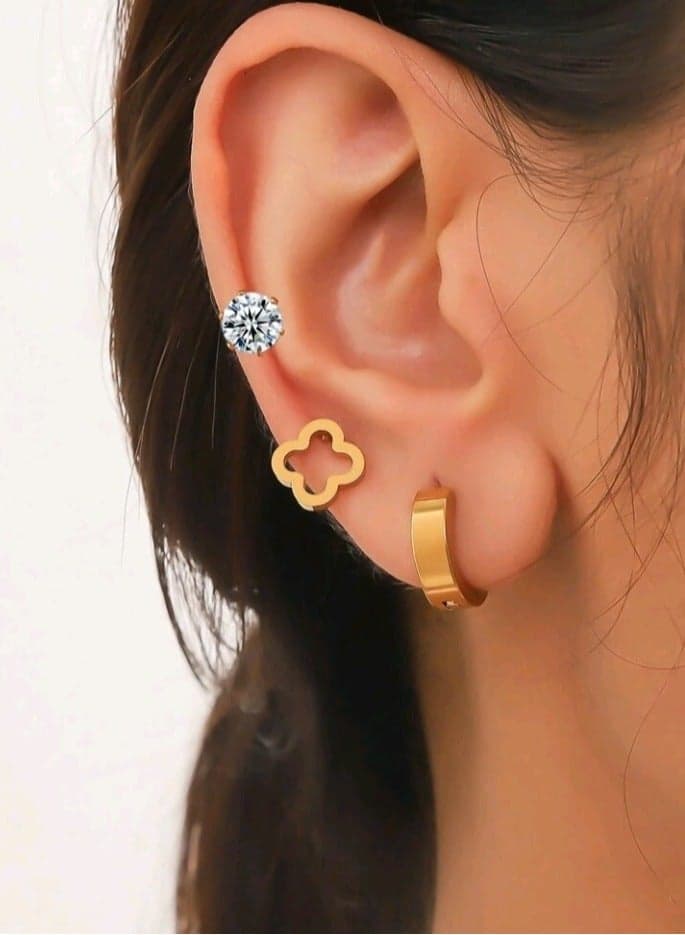 Fashionable Trendy 3Pcs Of Stainless Steel Women's Earrings Set