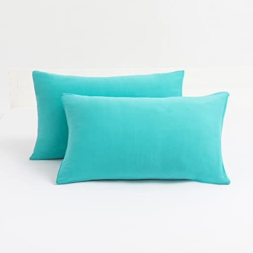 2Pack Stretch Pillow Cases Jersey Knit Envelope Closure Pillowcases with Ultra Soft TShirt Like Polyester Blend Suitable for Queen or Standard Size Set of 2 Aqua
