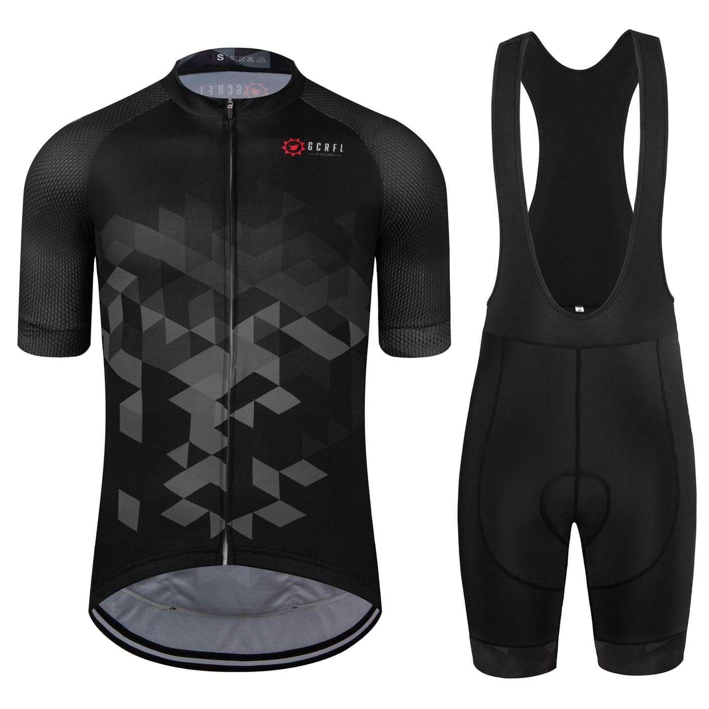 GCRFL Mens Cycling Jersey Set Road Bike Shorts Sleeves Jersey Zipper Pokcet Bib Shorts with Padded Cycling Clothing kit Men Black 1 XL