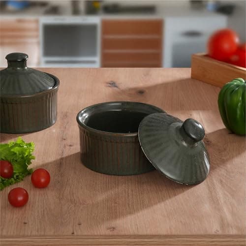 Lifelong Butter Pot with Lid | Set of 2 | 300 ml Butter Keeper Crock | Ghee Pot Ceramic |Butter Jar Perfect for Kitchen &Dining Table & Storage |Ceramic Butter Dish Container (LLCRMBTP02, Olive Green)