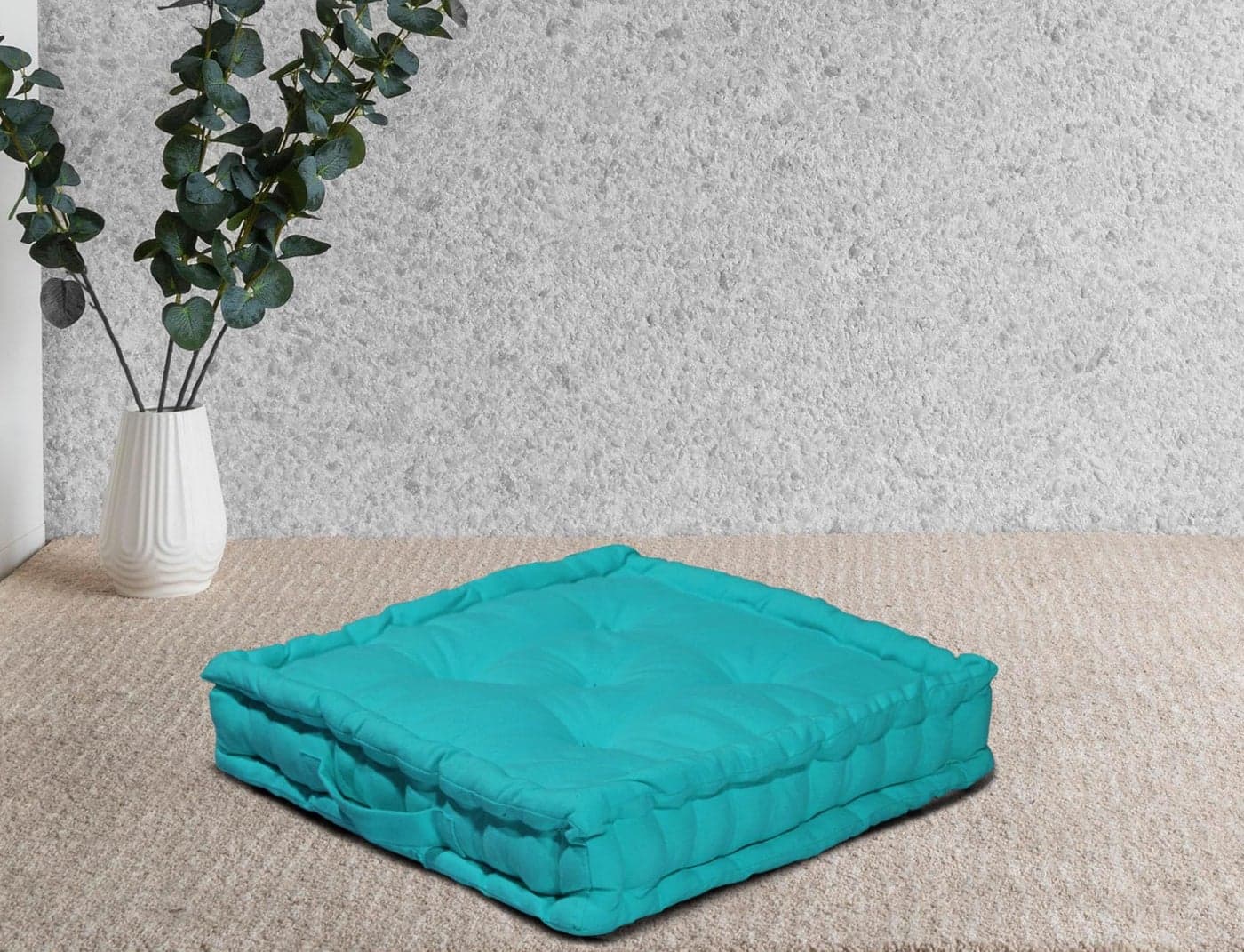HOME COLORS.IN Cotton Square Floor Cushion | Sitting Cushion | Back Support Cushion | Seat Pad | Thick Chair Pad - 40x40x10 cm - Azul Blue